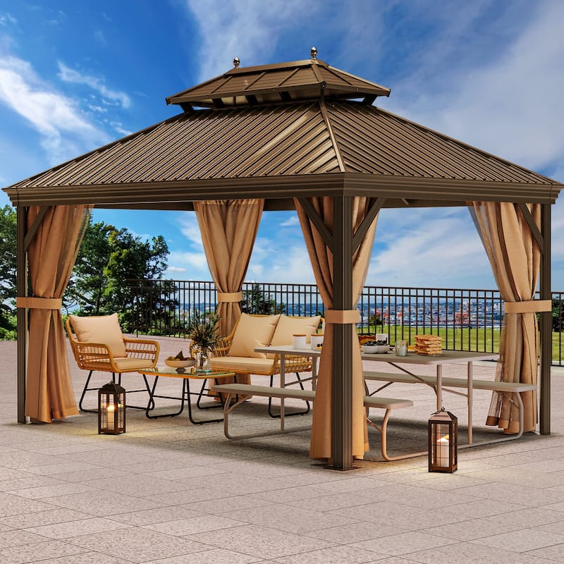 Outdoor Brown Metal Canopy Gazebo - 12*16 Ft - Bronze