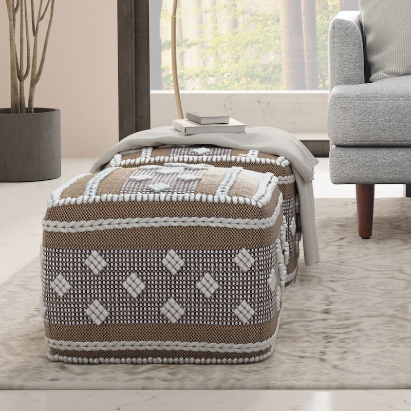 WYNDENHALL Boxwood Boho Square Pouf in White, Beige, Grey Polystyrene Filling - Multi