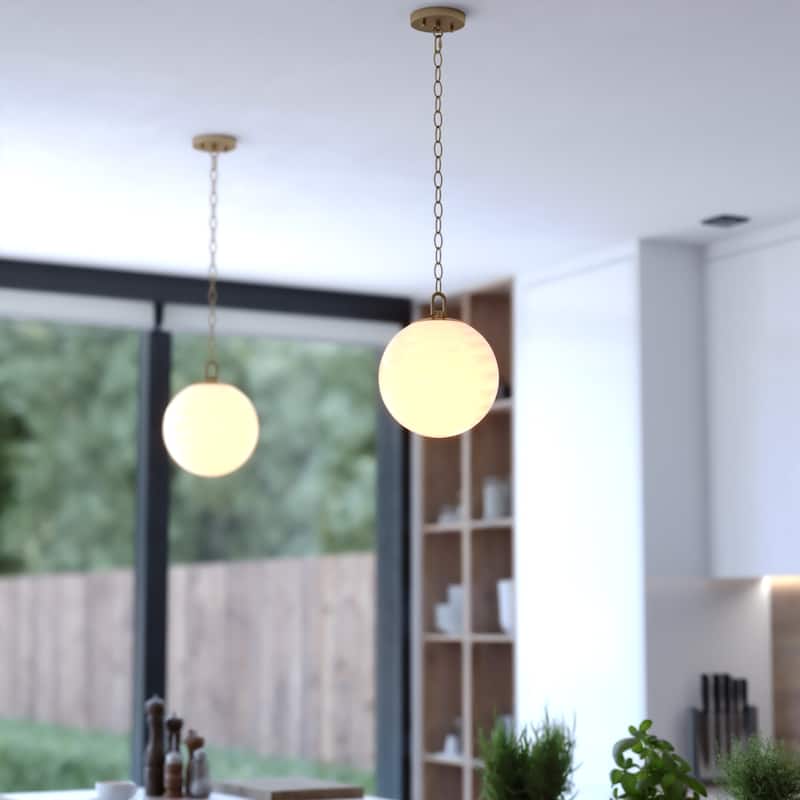 VAXCEL Monticello Muted Brass Gold Globe Pendant with White Alabaster Glass Shade, Hanging Ceiling Light Fixture