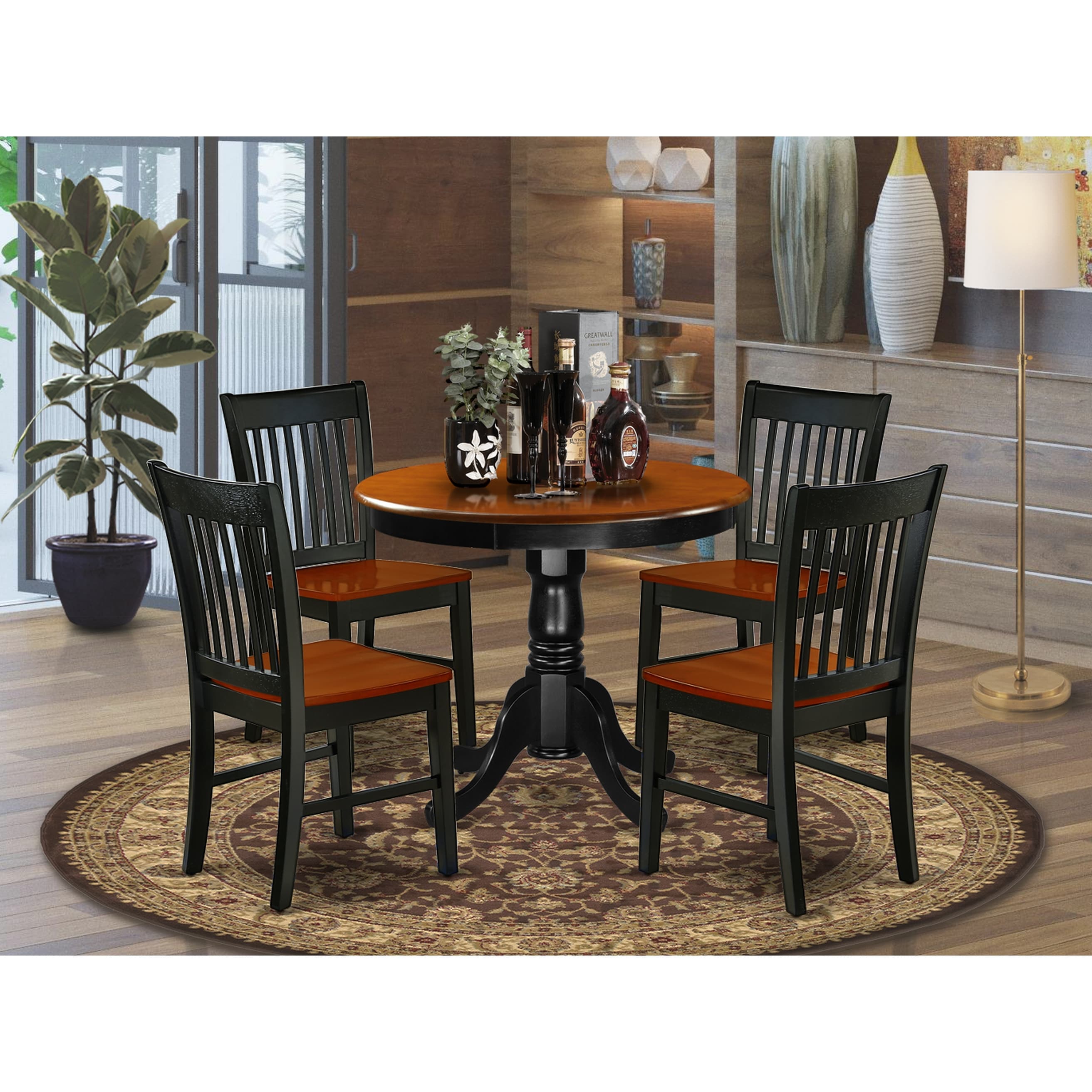 Round 36 Inch Table And Wood Seat Chairs Kitchen Set In Black And Cherry Finish Number Of Chairs Option Overstock 28712098