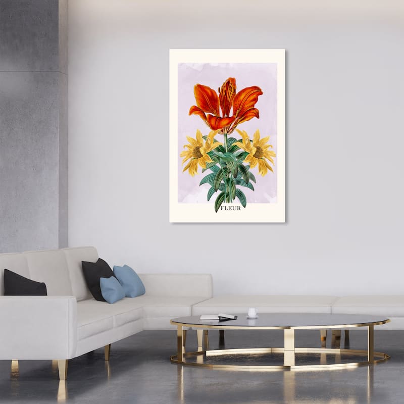 Wynwood Studio Canvas Floral and Botanical Fleur Red and Mustard Traditional Wall Art Canvas Print - Red, Yellow - 36 x 30