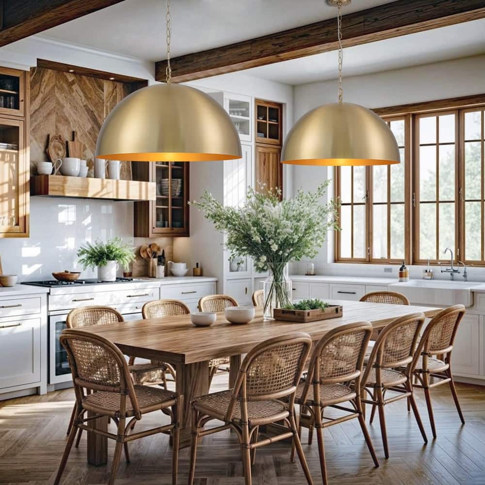 Mid-Century Modern Brass Oversized Metal Dome Pendant Light