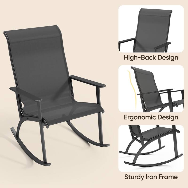 3-Piece Outdoor Bistro Set - Rattan Rocking Chairs With Coffee Table, Ergonomic Patio Furniture with High Backrest