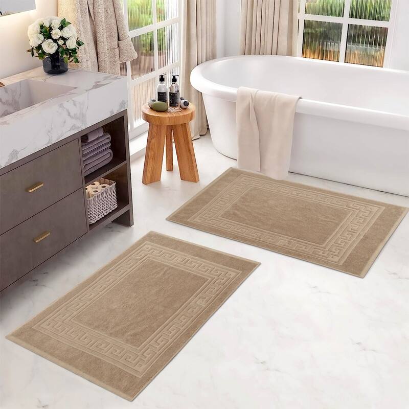 Blue Nile Mills 100% Cotton Thick Absorbent Washable Bath Mats Set of 2 - Taupe