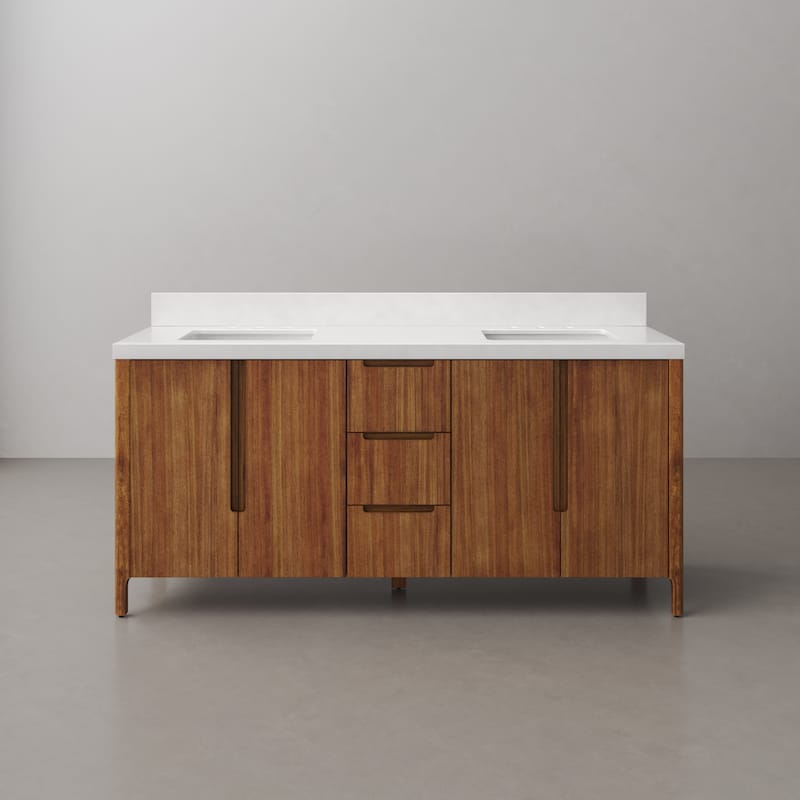 Sequoia 72 In. Double Sink Whitebrook Quartz Countertop Bath Vanity in Mango Wood