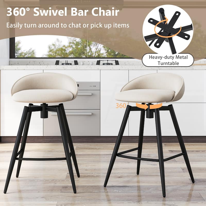 Gymax 25'' Upholstered Bar Stools Set of 2 w/ Footrest Backrest &