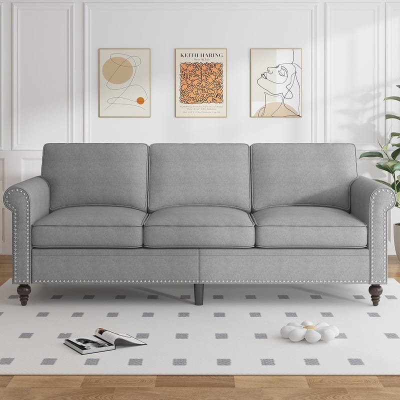 Mixoy 2 Piece Living Room Sofa Set with Rivet Design,Linen 3-Seater Sofa Couch,Loveseat Sofa/Single Sofa Chair