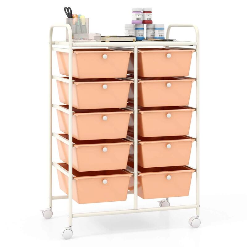 Costway 10-Drawer Storage Cart Utility Rolling Trolley Kitchen Office - Skin Pink - See Details