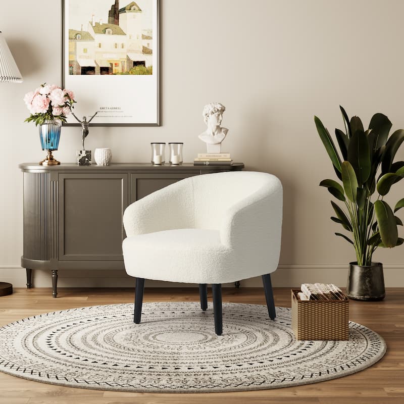 Bayville Sherpa Polyester Upholstered Barrel Chair - Faux Shearling - Cream