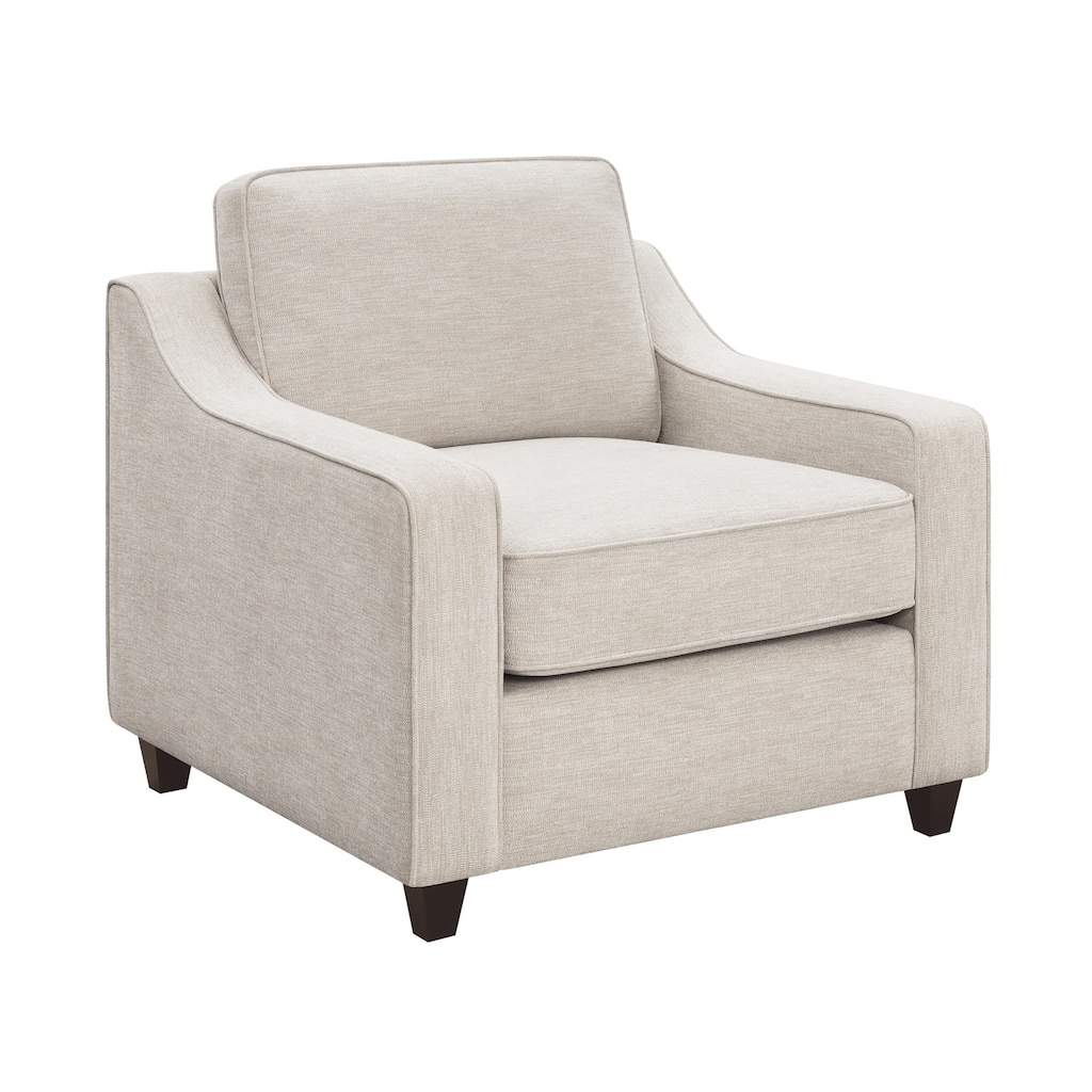Fabric Upholstered Chair with Cushion Back and Wood Legs in Beige
