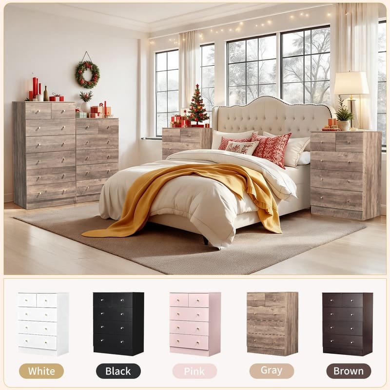 5-Drawer Dresser For Bedroom And Chest Of Drawers With Sturdy Construction Wood Storage Organizer For Closet