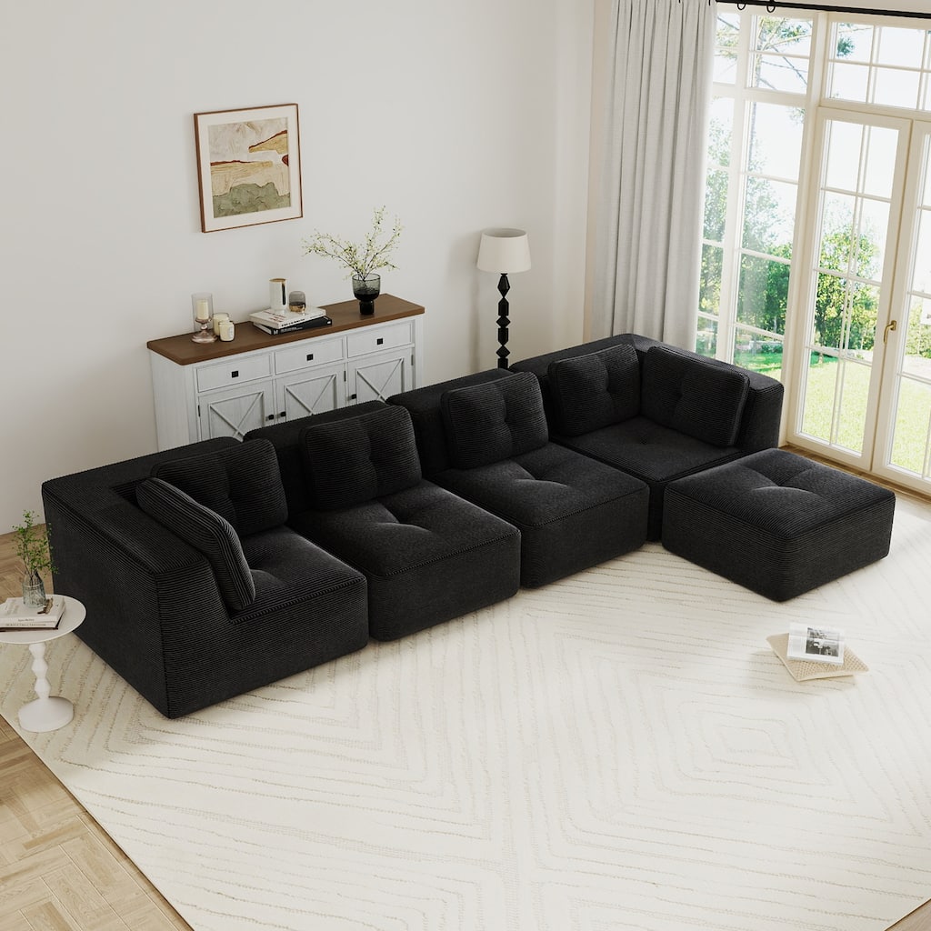 GDFStudio - 151.9" 4-Seater Corduroy Modular Sectional Sofa with Movable Ottoman & Soft Upholstery for Living Room