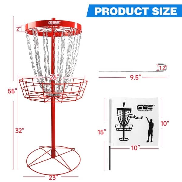 dimension image slide 0 of 4, GSE™ Deluxe Portable 24-Chain Disc Golf Targets Basket, PRO Disc Golf Practice Goal Baskets