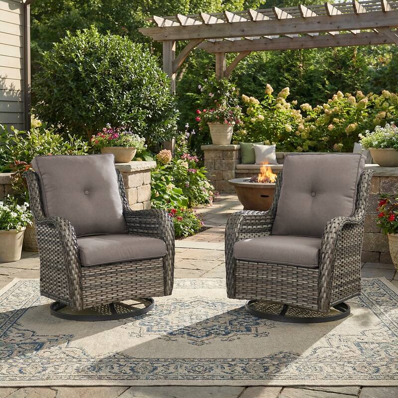 Pocassy Outdoor Wicker Glider Swivel Club Chairs (Set of 2) - Mix Grey - Grey/Grey