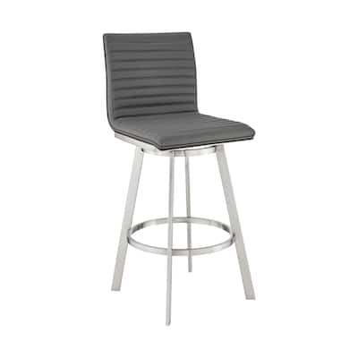 HomeRoots 39" Gray Faux Leather And Iron Swivel Counter Height Bar Chair - 17