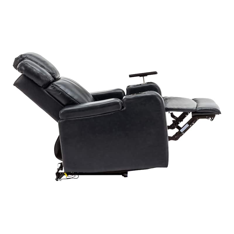 PU Leather Massage Chair with Cup Holder, Bluetooth Speaker and USB Ports Home Theater Recliner with Tray Table
