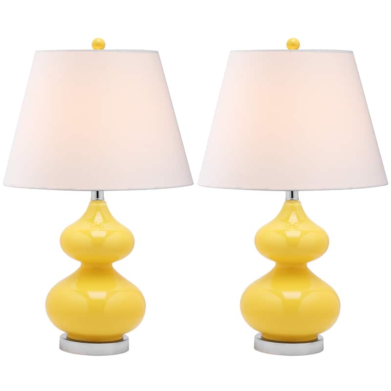 SAFAVIEH Lighting Kimberely 24-inch Double Gourd Glass White Table Lamp (Set of 2) - 14"x14"x24" - 14Wx14Dx24H
