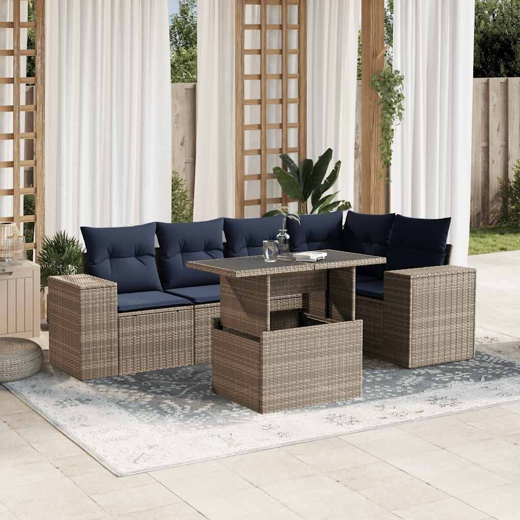 vidaXL Patio Sofa Set with Cushions Table and Couches 6 Piece Poly Rattan - 24.4" x 24.4" x 27.2"