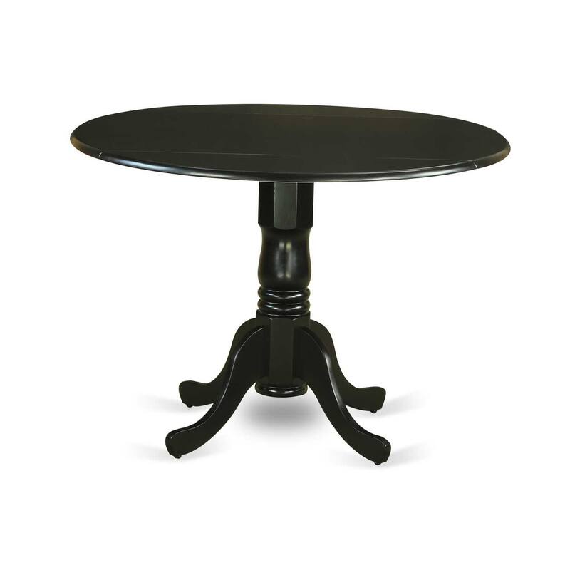 HomeStock 5-Piece Round Black Finish Solid Wood Top Dining Table with 4 Parson Chair with Drop Leaf Lattice Back