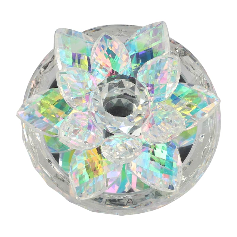 Decorative Rainbow Lotus Top Glass Trinket Dish for Jewelry and Keepsake Storage