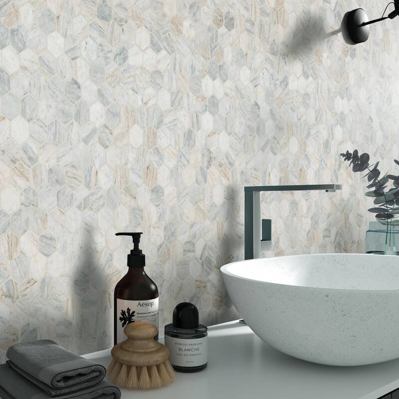 Ackland AKM-S-2X2HXH-CA 12" x 12" Marble Geometric Floor and Wall