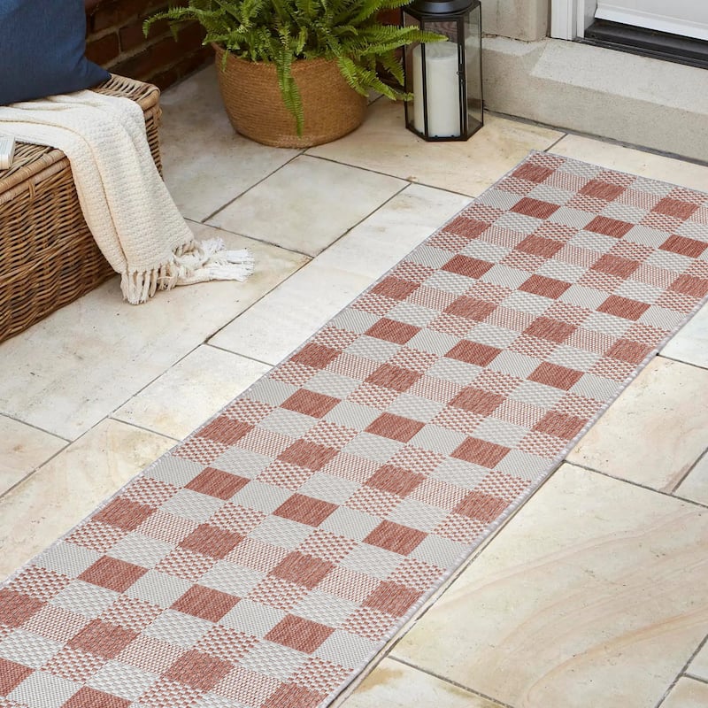 JONATHAN Y Biot Traditional Geometric Bold Gingham Black/Cream Indoor/Outdoor Area Rug