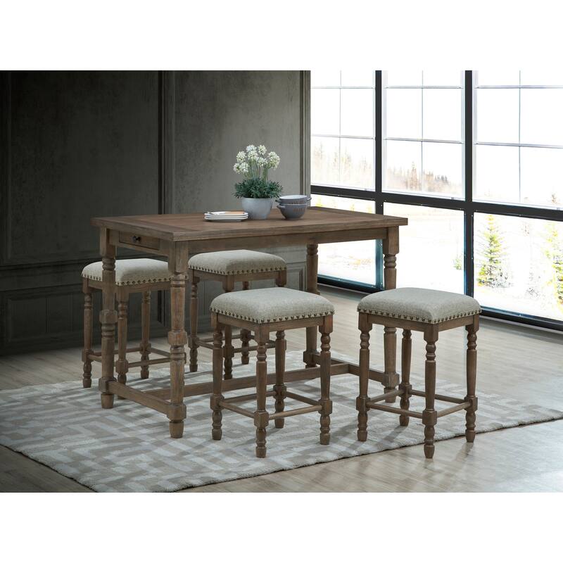 Brittany Deluxe Linen Stools with Nailhead Trim - Vintage Walnut / Peppered linen