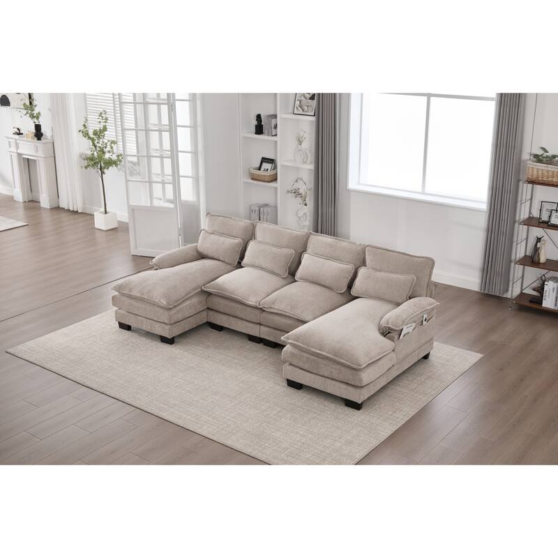 GDFStudio - U Shaped 110" Chenille Modular Cloud Sectional Couches