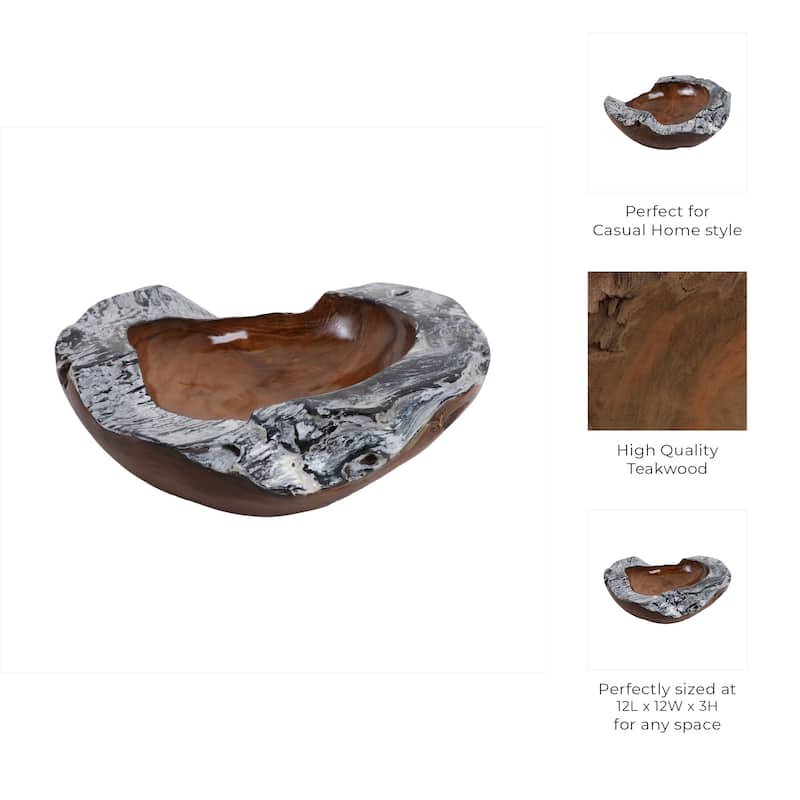 Wood Capiz Decorative Bowl with Natural Burnt Edges - 3" Brown - 12" x 12" x 3"