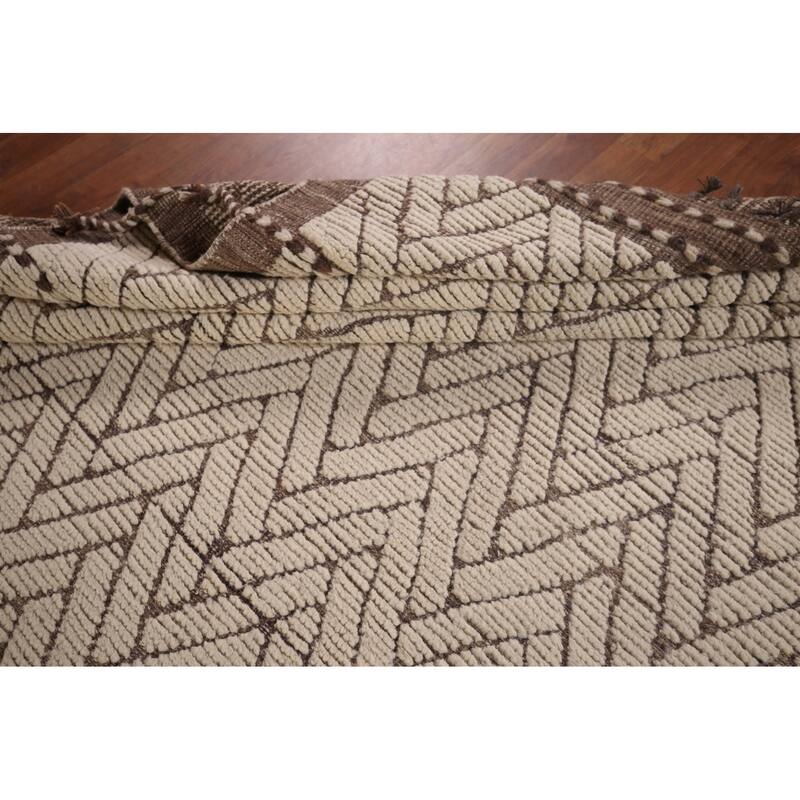 All-Over Chevron Moroccan Oriental Area Rug Handmade Wool Carpet - 8'8"x 13'0"