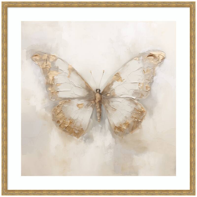 Kate and Laurel Framed Art Butterfly Neutral 2 by The Creative Bunch Studio - 34x34 - Gold