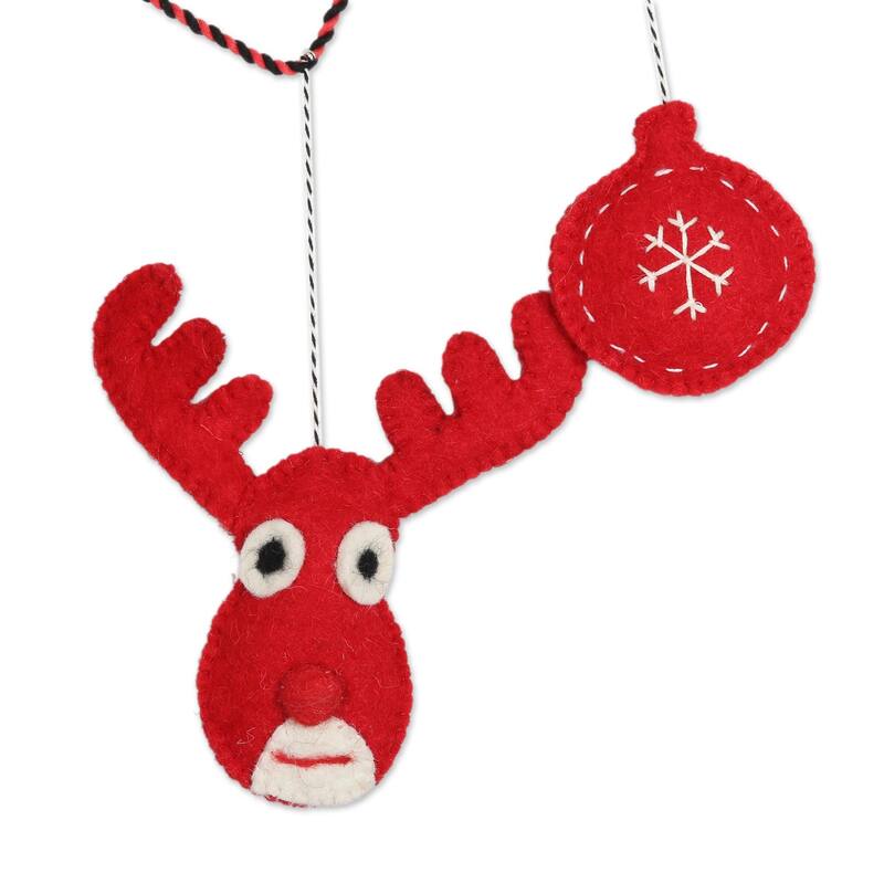 Novica Handmade Christmas Fantasy Wool Felt Garland - Red