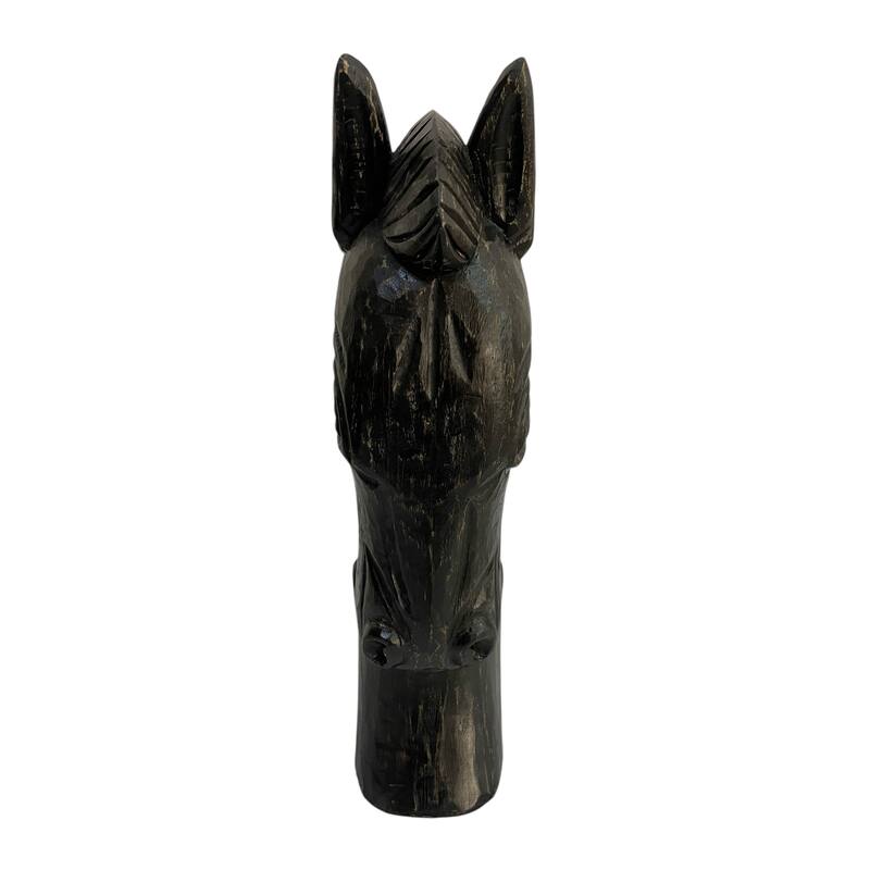 Mango Wood Trojan Horse Head Sculpture Rustic Finish - 16" Black - 9.5" x 4" x 16"