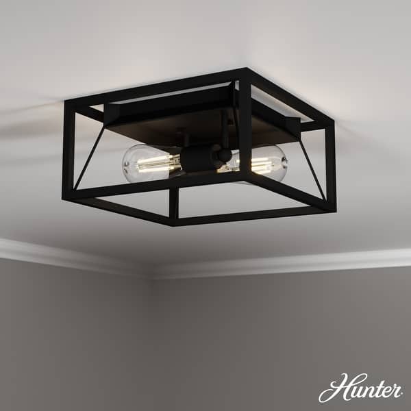 slide 2 of 5, Hunter Doherty 2-Light Flush Mount Ceiling Light - Industrial, Contemporary, Transitional - Low Profile! Natural Iron