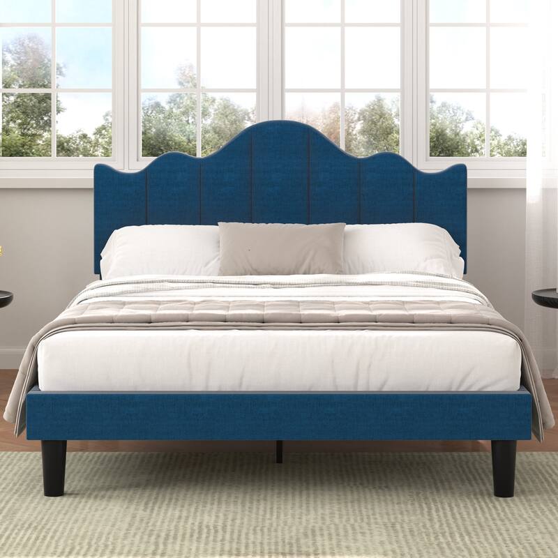 Javlergo Upholstered Platform Bed Frame with Adjustable Headboard, Wood Slat Support and Noise-Free, No Box Spring Needed