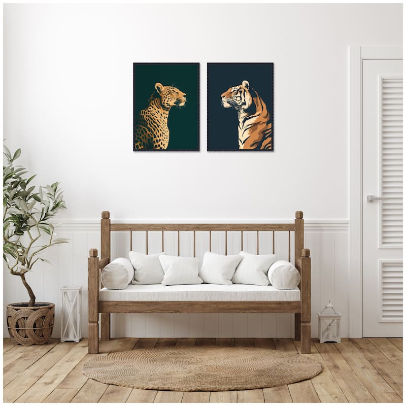 Kate and Laurel Emerald Leopard Navy Tiger 2 Piece Framed Canvas Wall Art Set by The Creative Bunch Studio