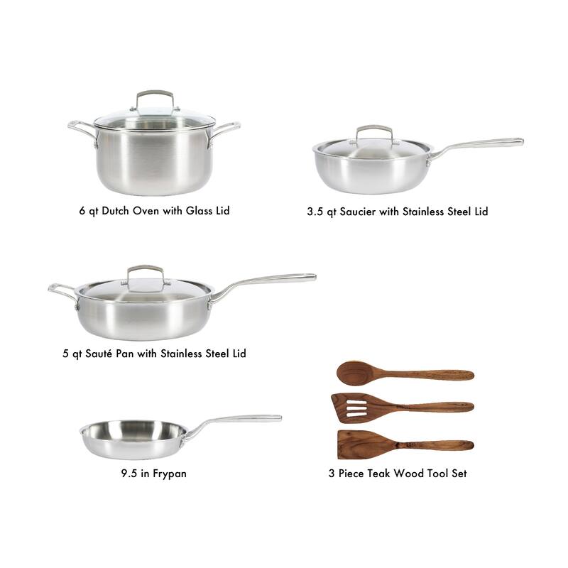 Babish 10 Piece Professional Tri Ply Non Toxic Pots and Pans Cookware Set