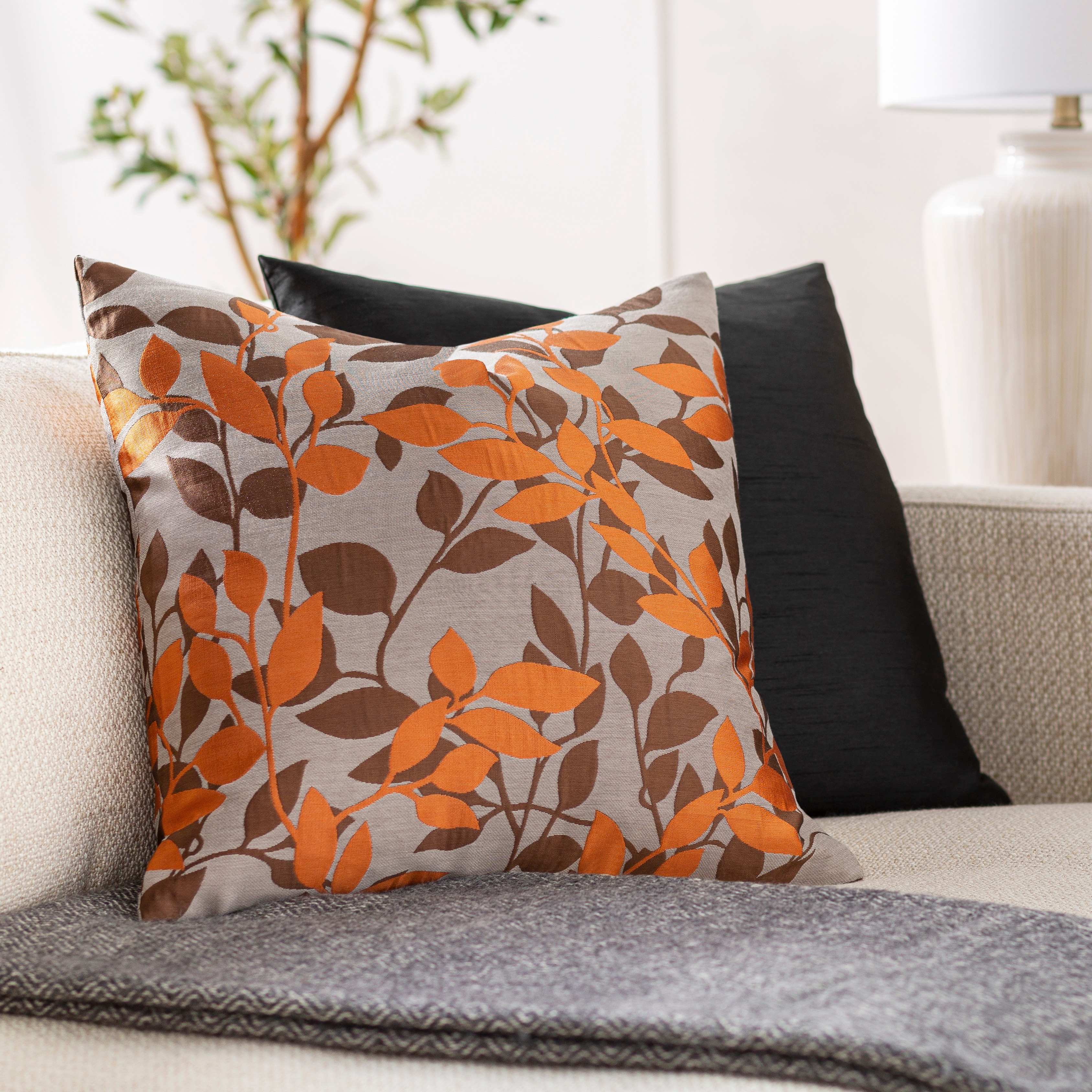 Livabliss Decorative Skegness Rust 18-inch Leaves Poly Filled Pillow