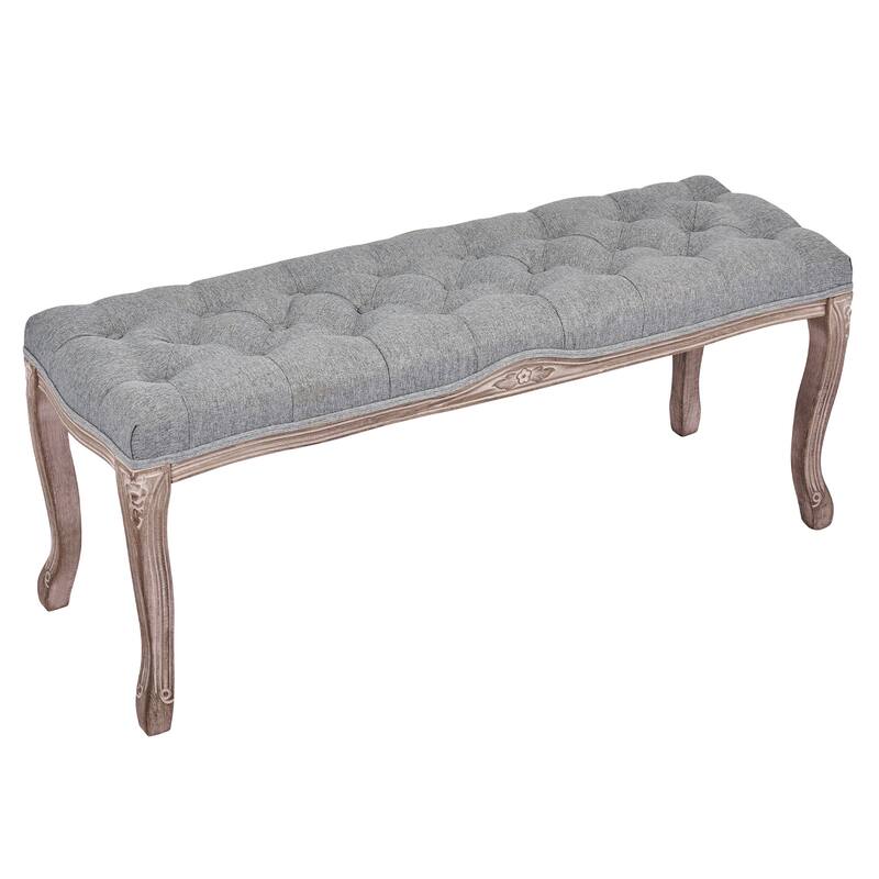 CO-Z Long French Vintage Upholstered Bench with Carved Wood Frame