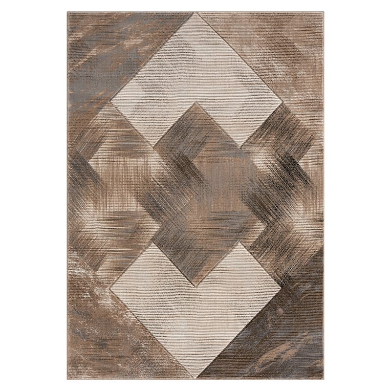 Alexia Collection Geometric Beige/Brown Indoor Contemporary Area Rug - 2' x 3'3''