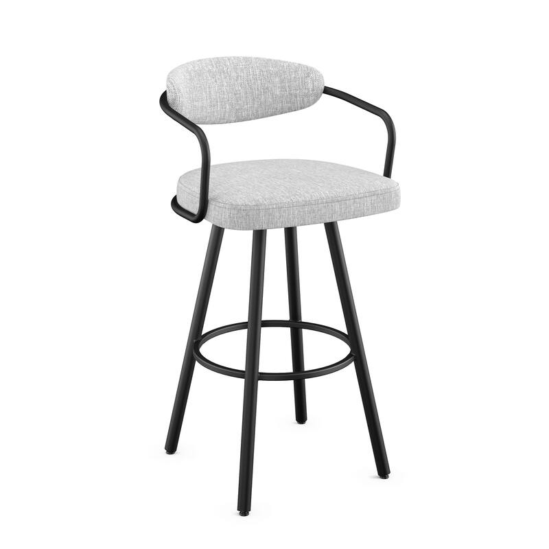 Amisco Ernesto Swivel Counter and Bar Stool with Arms - Grey White Polyester / Black Metal - Bar Height