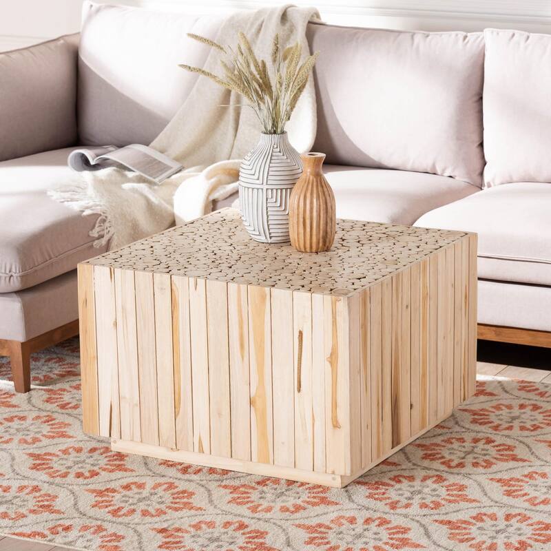 Augusta Bohemian Natural Teak Wood Coffee Table with Unique Repurposed Wood Logs