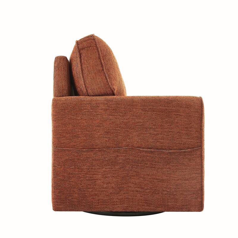 Chenille Swivel Barrel Armchair With Side Pockets