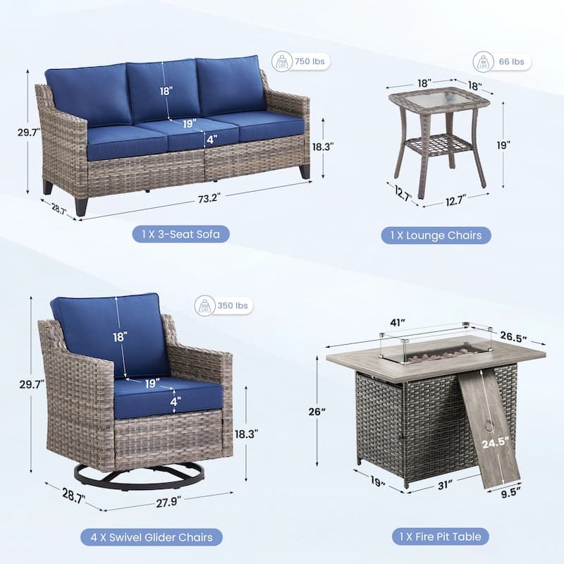 Pocassy Outdoor Swivel Chair with Sofa with Fire Pit Table