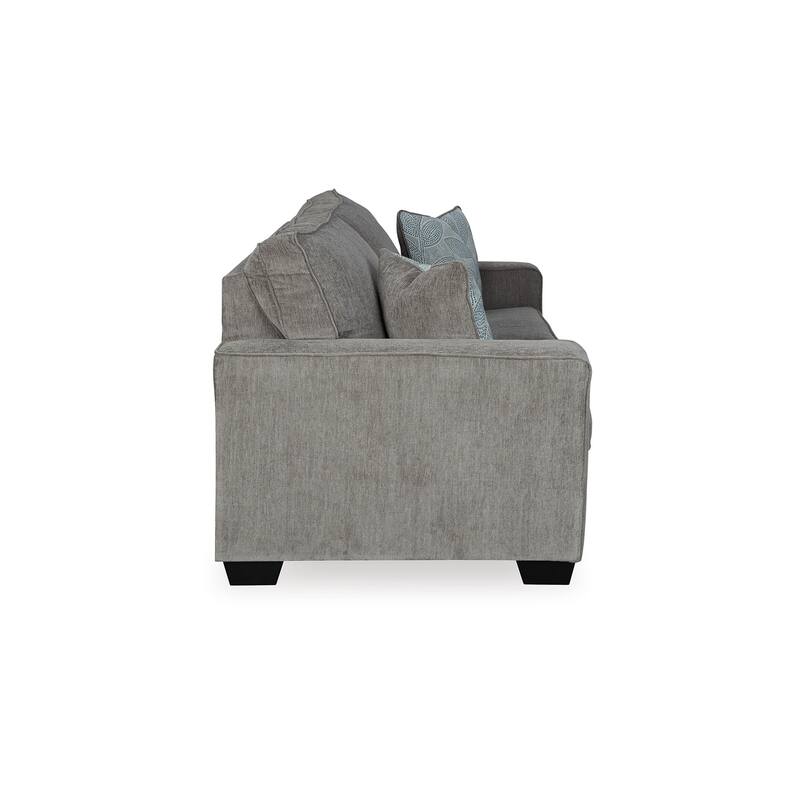 Alti 85 Inch Sofa with 2 Floral Print Throw Pillows, Light Gray Chenille