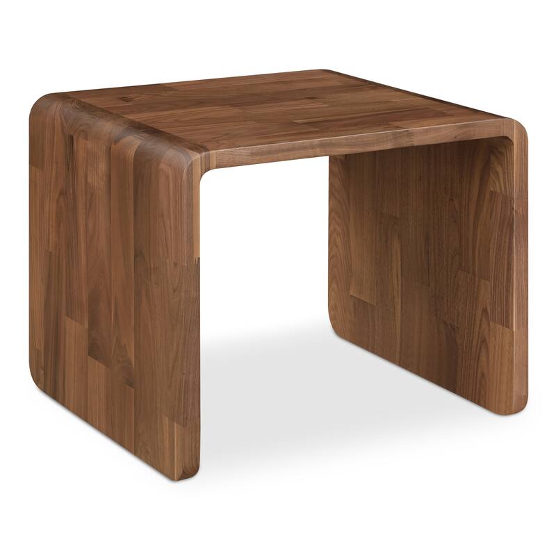NADAAL STUDIOS Marenith Side Table, C-Side Solid Walnut Curved Edge Reversible Use, Walnut Brown