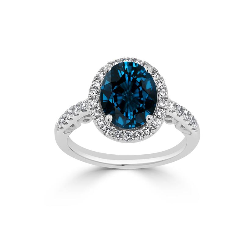 Auriya 3ct Oval London Blue Topaz and Halo Diamond Engagement Ring 3/8ctw 14k Gold