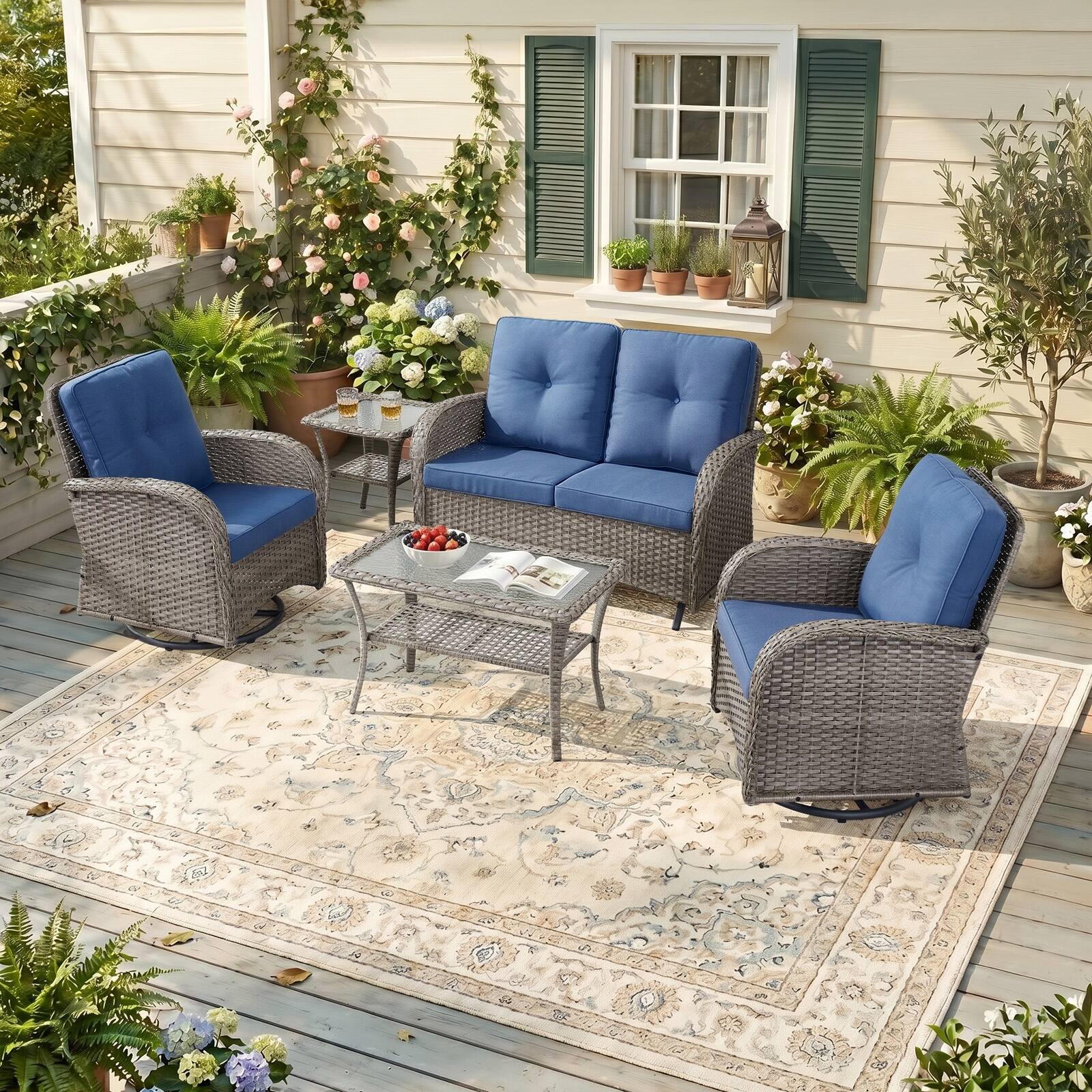 Option Grey Wicker & Navy Blue Cushions