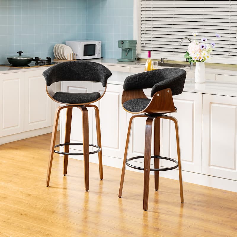 Glitzhome Modern 3-Piece Wooden Swivel Bar Stools & Height Adjustable Pub Table Set