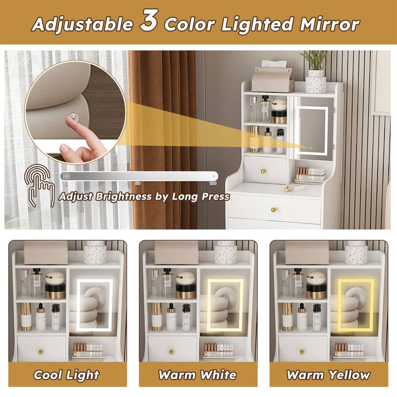 3-in-1 Dressing Table with LED Mirror & Storage Stool
